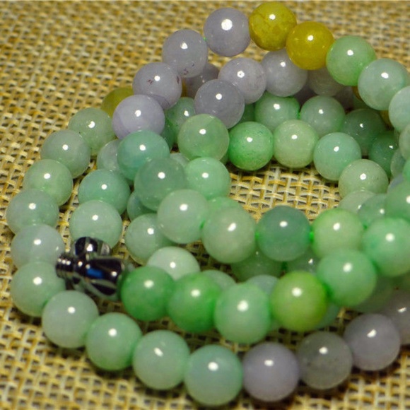 3 Color Natural Grade A Jade Jadeite Beads Necklace 19"inches Long - Picture 2 of 6